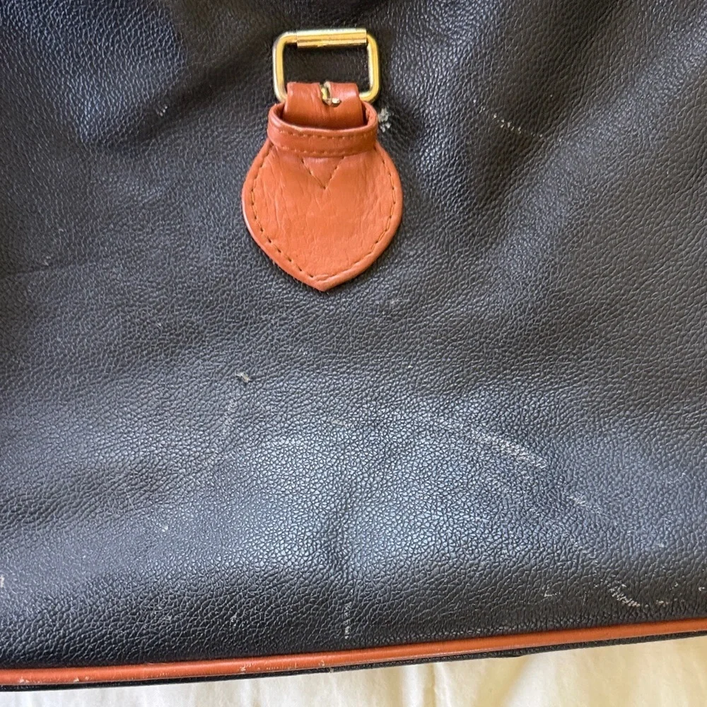 Ralph Lauren Black Leather Briefcase with Brown Trim and Polo Emblem